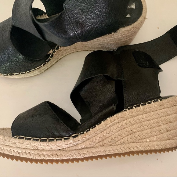 Eileen Fisher Willow Wedge Espadrille Sandal Shoe Velcro Black Leather Sz 9 - Picture 8 of 8
